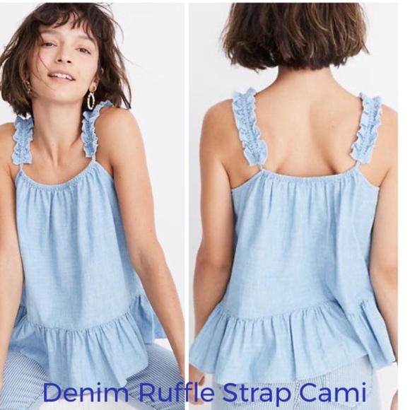 Madewell Denim Ruffle Strap Cami NWT - Picture 1 of 9